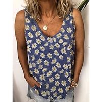 Women's Daily Holiday Weekend Floral Tank Top Camis Daisy Sleeveless Print V Neck Casual Streetwear Tops Blue Pink Khaki S miniinthebox - thumbnail