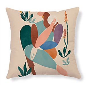 Ins Hand-Pained Pattern Double Side Cushion Cover 1PC Soft Decorative Square  Pillowcase for Sofa bedroom Car Chair Superior Quality Outdoor Cushion for Patio Garden Farmhouse Bench Couch Lightinthebox
