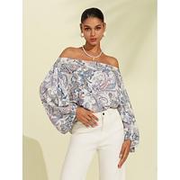 Boho Paisley Puff Sleeve Off Shoulder Blouse