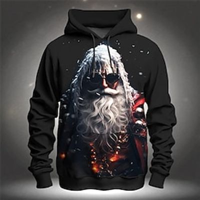 Graphic Santa Claus Merry Christmas Fashion Daily Basic Men's 3D Print Hoodie Pullover Sports Outdoor Holiday Vacation Hoodies Black Dark Green Dark Blue Hooded Print Front Pocket Spring   Fall miniinthebox
