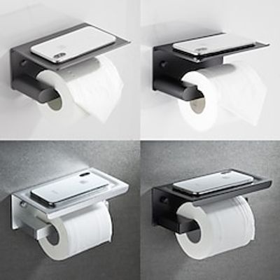 Toilet Paper Holder with Shelf Wall Mounted,Aluminum Toilet Paper Roll Holder, Tissue Roll with Mobile Phone Storage miniinthebox