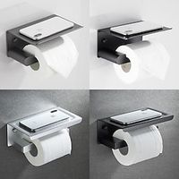 Toilet Paper Holder with Shelf Wall Mounted,Aluminum Toilet Paper Roll Holder, Tissue Roll with Mobile Phone Storage miniinthebox - thumbnail