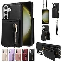 Phone Case For Samsung Galaxy S24 S23 S22 S21 Ultra Plus Wallet Case Zipper with Lanyard with Wrist Strap Retro TPU PU Leather Lightinthebox