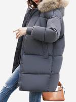 Warm Fur Collar Thicken Cotton Hooded Coat - thumbnail