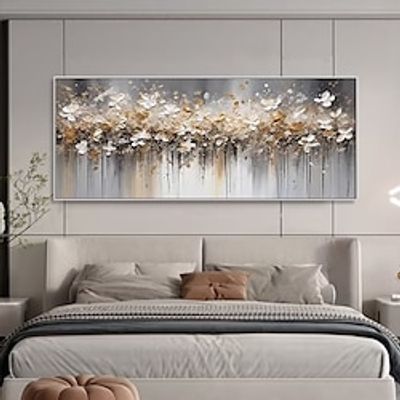 Handmade Oil Painting Canvas Wall Art Decoration Abstract F lowers Horizontal Bed Decoration Painting for Bedroom for Home Decor Rolled Frameless Unstretched Painting Lightinthebox