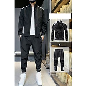 Men's 2 Piece Jogging Suit Street Casual 2pcs Long Sleeve Moisture Wicking Breathable Sweat Out Fitness Running Sportswear Normal Jacket White Black Front Zipper Activewear Inelastic  Athleisure Lightinthebox