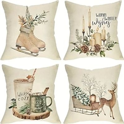 Christmas Woodland Pillow Cover 4PC Decorative Xmas Toss Pillows Throw Pillow Covers Soft Pillowcase for Bedroom Livingroom Sofa Couch Chair Bench Lightinthebox