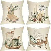 Christmas Woodland Pillow Cover 4PC Decorative Xmas Toss Pillows Throw Pillow Covers Soft Pillowcase for Bedroom Livingroom Sofa Couch Chair Bench Lightinthebox - thumbnail