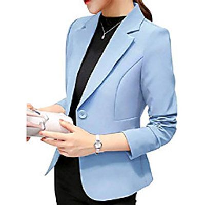 ladies blazer slim fit suit jacket elegant long-sleeved lapel women jacket solid color short jacket one button blazer business suit office jacket Lightinthebox