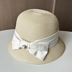 Hats Headwear Acrylic / Cotton Straw Bucket Hat Straw Hat Sun Hat Casual Holiday Elegant Luxury With Bowknot Pure Color Headpiece Headwear Lightinthebox