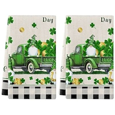 Kitchen Towels Reversible for Drying Dishes, St. Patrick Clover Shamrocks Truck Gnomes 1pcs Dishcloths Cotton Hand Towels, Absorbent Dish Towels for Kitchen Counter Tea Towels Lightinthebox