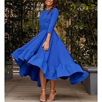 A-Line Cocktail Dresses Elegant Dress Wedding Guest Kentucky Derby Tea Length 3/4 Length Sleeve Off Shoulder Stretch Crepe Backless with Ruched 2024 Lightinthebox