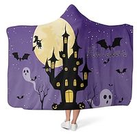 Halloween Festival Celebration Ghost Hotel Pattern Lamb Fleece Double Layer Blanket Cloak Blanket Flannel Lightinthebox - thumbnail