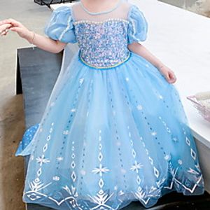 Kids Little Girls' Dress Graphic Sequin Sequins Print Blue Maxi Short Sleeve Basic Dresses Summer Regular Fit 3-10 Years miniinthebox