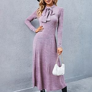 Women's Casual Dress Sheath Dress Maxi long Dress Purple Long Sleeve Solid Color Lace up Fall Winter Crew Neck Stylish Casual Modern 2022 S M L XL / Cotton miniinthebox