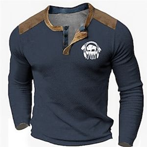 Graphic Color Block Cowboy Designer Retro Vintage Casual Men's 3D Print Henley Shirt Waffle T Shirt Sports Outdoor Holiday Festival T shirt Black Navy Blue Khaki Long Sleeve Henley Shirt Spring Lightinthebox