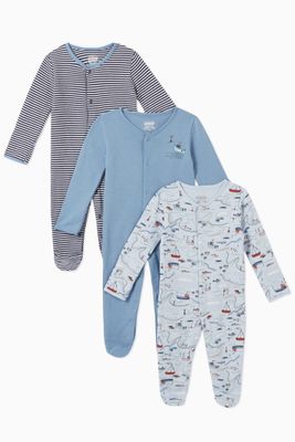 Nautical Cotton Sleepsuit, Set of 3 Nautical Cotton Sleepsuit, Set of 3