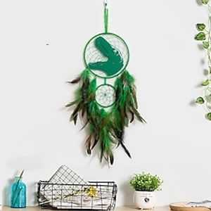 Green Dream Catcher Dinosaur Handmade Gift with Green Feather Hook Flower Wind Chime Ornament Wall Hanging Decor Art Boho Style 60x18cm24''x7'' Lightinthebox