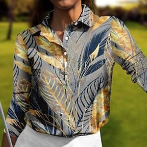 Women's Polo Shirt Golf Shirt Button Up Polo Breathable Quick Dry Moisture Wicking Long Sleeve Golf Apparel Golf Clothes Regular Fit Leaf Spring Autumn Tennis Golf Pickleball miniinthebox