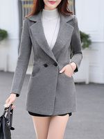Notch Lapel Single Button Belt Loops Plain Coat - thumbnail