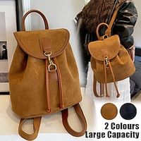 Women's Backpack School Bag Bookbag Mini Backpack Commuter Backpack School Outdoor Daily Solid Color PU Leather Large Capacity Durable Buckle Black Brown miniinthebox - thumbnail