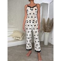 Women's Pajamas Loungewear Sets 2 Pieces Patchwork Simple Comfort Soft Home Daily Bed Velvet Gift Straps Sleeveless Strap Top Pant Fall Winter White Lightinthebox - thumbnail