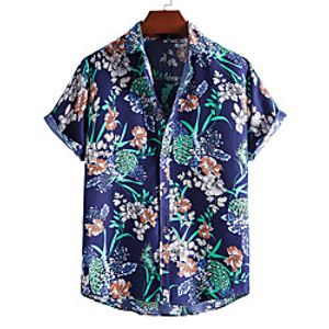 Men's Shirt Floral Short Sleeve Casual Tops Hawaiian Blue miniinthebox