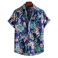 Men's Shirt Floral Short Sleeve Casual Tops Hawaiian Blue miniinthebox - thumbnail