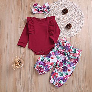 Baby Girls' Basic Floral Long Sleeve Regular Clothing Set Red miniinthebox