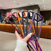 Phone Case For iPhone 15 Pro Max iPhone 14 13 12 Pro Max Plus Back Cover with Stand Holder Transparent with Lanyard Solid Color TPU PC miniinthebox - thumbnail