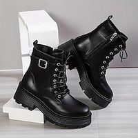 Women's Boots Platform Boots Combat Boots Plus Size Party Outdoor Daily Booties Ankle Boots Platform Chunky Heel Round Toe Punk Fashion Gothic PU Lace-up Solid Color Black Beige Lightinthebox - thumbnail