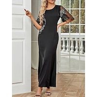 Women's Black Dress Prom Dress Party Dress Long Dress Maxi Dress Black Half Sleeve Pure Color Mesh Fall Winter Autumn Crew Neck Fashion Winter Dress Wedding Guest Evening Party 2023 S M L XL Lightinthebox - thumbnail