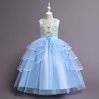 Kids Little Girls' Dress Floral Layered Print Blue Yellow Blushing Pink Maxi Sleeveless Cute Sweet Dresses Spring, Fall, Winter, Summer Regular Fit Lightinthebox - thumbnail