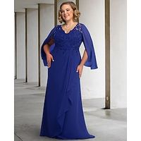 A-Line Mother of the Bride Dress Plus Size Elegant V Neck Floor Length Chiffon Lace Sleeveless with Pleats Appliques 2022 Lightinthebox - thumbnail