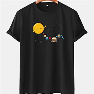 Men's Unisex Tee T shirt Hot Stamping Graphic Prints Planet Plus Size Short Sleeve Casual Tops 100% Cotton Basic Designer Big and Tall Black Blue Green Lightinthebox