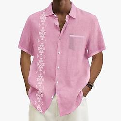 Casual Men's Printed Shirts Holiday Daily Wear Vacation Summer Turndown Short Sleeves Pink S, M, L Polyester Shirt Lightinthebox