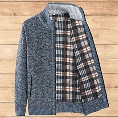 Male Sweater Cardigan Knitwear Chunky Knit Cropped Solid / Plain Color Family Gathering To-Go Clothing Apparel Fall  Winter Wine Red Black M L XL miniinthebox