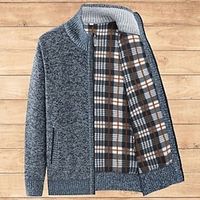 Male Sweater Cardigan Knitwear Chunky Knit Cropped Solid / Plain Color Family Gathering To-Go Clothing Apparel Fall  Winter Wine Red Black M L XL miniinthebox - thumbnail