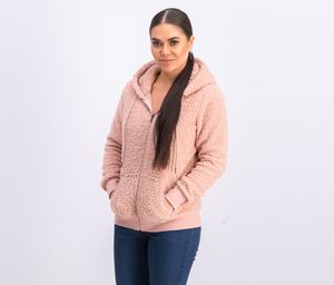 Womens Teddy Fleece Zip Hoodie  Pink