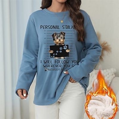 Women's Designer Sweatshirt Pullover Fleece Lined Fleece Dog Letter Active Sportswear Funny Print Yellow Pink Dark Pink Casual Sports Round Neck Long Sleeve Fleece lined Micro-elastic Fall  Winter Lightinthebox