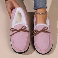 Women's Flats Slippers Fuzzy Slippers Fluffy Slippers House Slippers Warm Slippers Home Christmas Daily Bowknot Flat Heel Closed Toe Plush Casual Minimalism Faux Suede Loafer Solid Color Pink Brown Lightinthebox - thumbnail