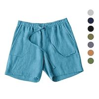 Men's Linen Shorts Summer Shorts Beach Shorts Pocket Drawstring Elastic Waist Plain Comfort Breathable Short Holiday Vacation Beach Linen Cotton Blend Hawaiian Boho Black Yellow Lightinthebox