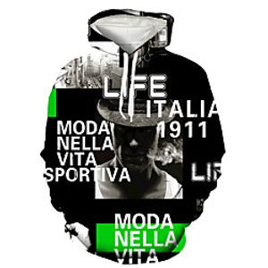 Men's Pullover Hoodie Sweatshirt Graphic Portrait Letter Front Pocket Print Casual Daily Weekend 3D Print Casual Retro Hoodies Sweatshirts  Green Black miniinthebox