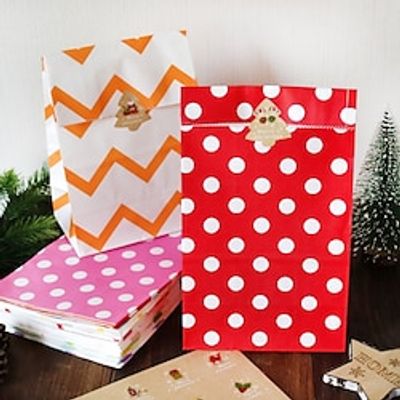 10pcs Christmas Gift Bag Polka Dot Stripes Blank Paper Bag Retro Creative Gift Bag Party Biscuit Baking Packaging Paper Bag miniinthebox