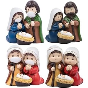 Christmas Nativity Scene Figures, Holy Family Figure Nativity Creche Set with Jesus Messages Resin Religious Tabletop Gift for Christian, Christmas Indoor Desktop Decor Belen Decoration Lightinthebox