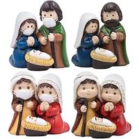 Christmas Nativity Scene Figures, Holy Family Figure Nativity Creche Set with Jesus Messages Resin Religious Tabletop Gift for Christian, Christmas Indoor Desktop Decor Belen Decoration Lightinthebox - thumbnail