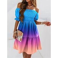 Women's Casual Dress Tiered Dress Print Dress Floral Ombre Ruched Backless Off Shoulder Mini Dress Fashion Outdoor Home Short Sleeve Slim White Red Royal Blue Fall Spring S M L XL XXL Lightinthebox - thumbnail