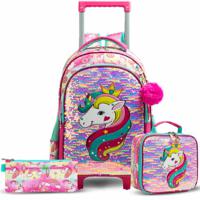 Eazy Kids - 16 Set Of 3 Trolley School Bag Lunch Bag & Pencil Case Unicorn - Pink