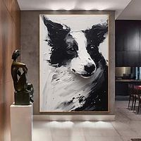 Handpainted Abstract Dogs Oil Painting On Canvas Modern Funny Palette Knife Black and White Cute Pet Dog For Kids Room Rolled Canvas (No Frame) miniinthebox - thumbnail