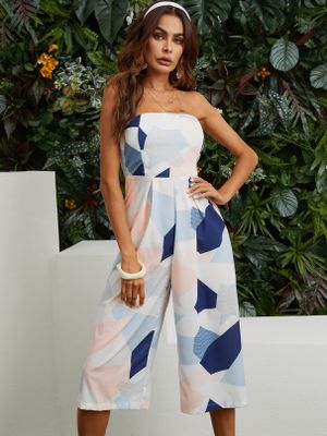 Sexy Off Shoulder Random Geometry Floral Print Jumpsuit Sexy Off Shoulder Random Geometry Floral Print Jumpsuit